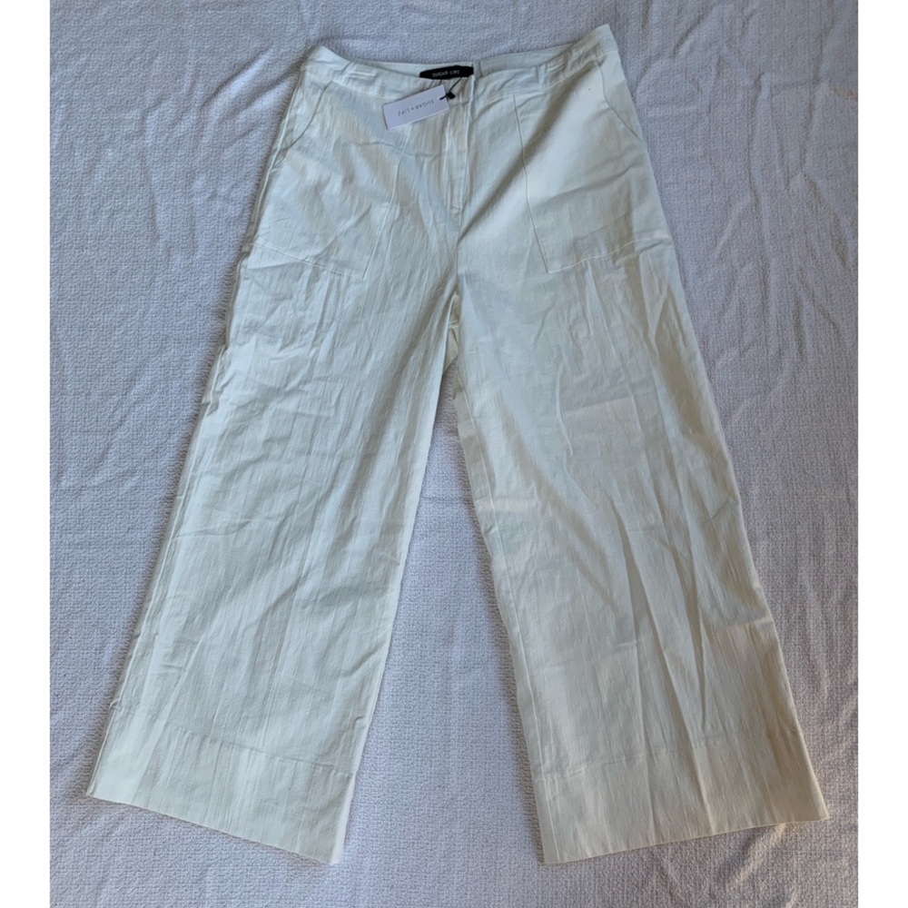 NWT Sugar +Lips White Cropped Linen Blend Trousers